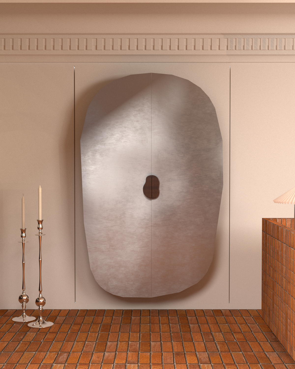 abstract sculpture with flower in vase